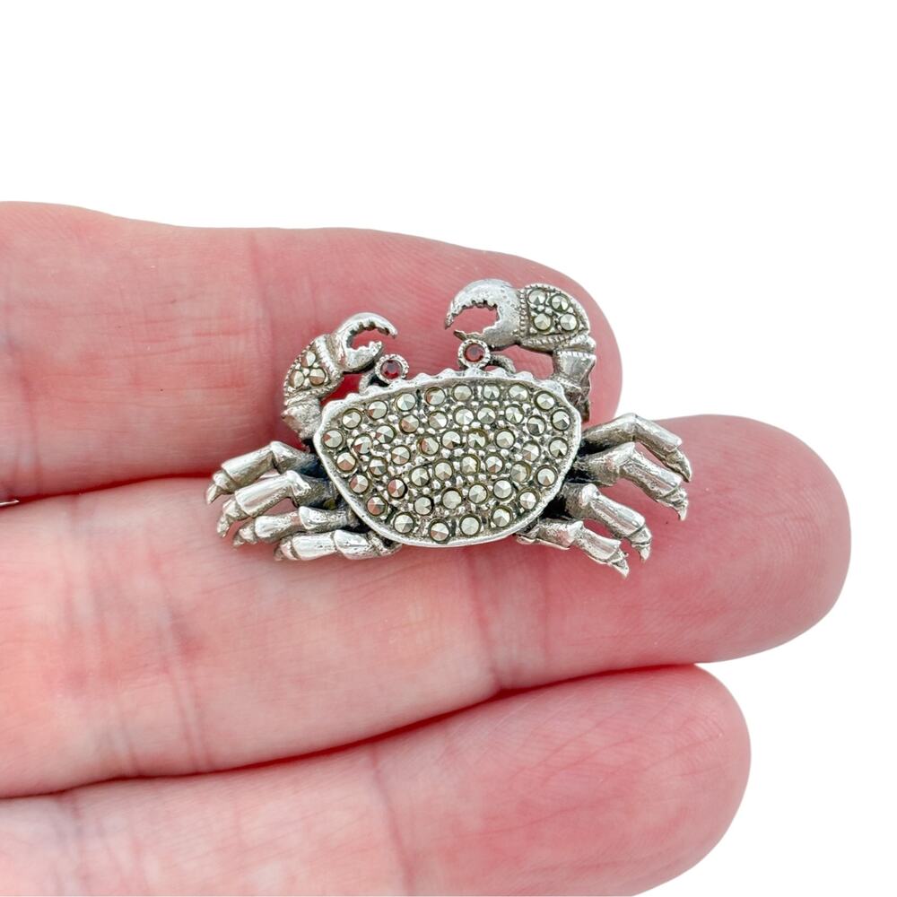 Vintage Sterling Silver 925 Marcasite Crab Brooch